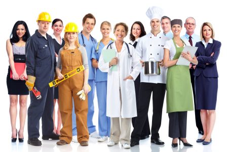 Group of industrial workers. Isolated on white background.